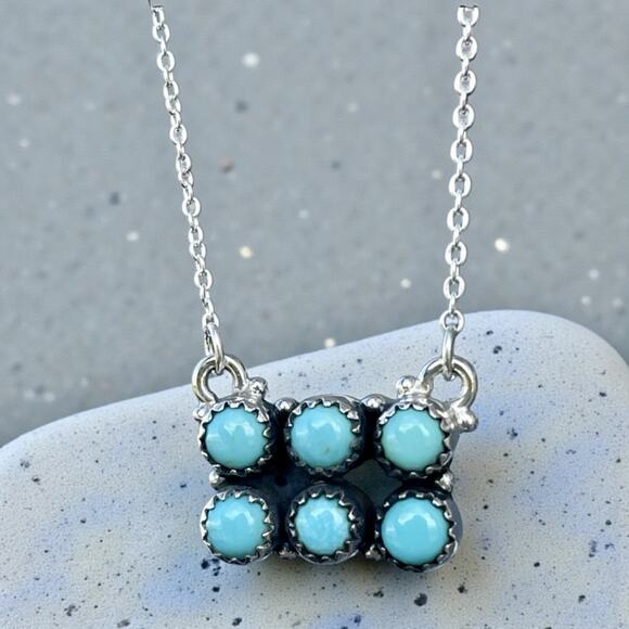 Turquoise Sterling Cluster Bar Necklace Southwestern Native Style Rectangle - Picture 6 of 11